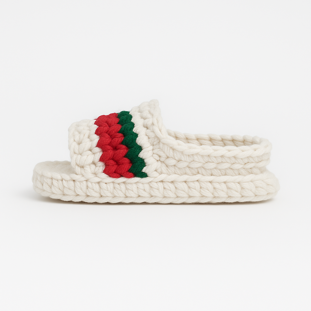 White Designer GG Slides Style Knitties